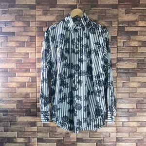 Mens Large EQUILIBRIO MEN’S SHIRT Black White & Purple Rose Button Up Shirt